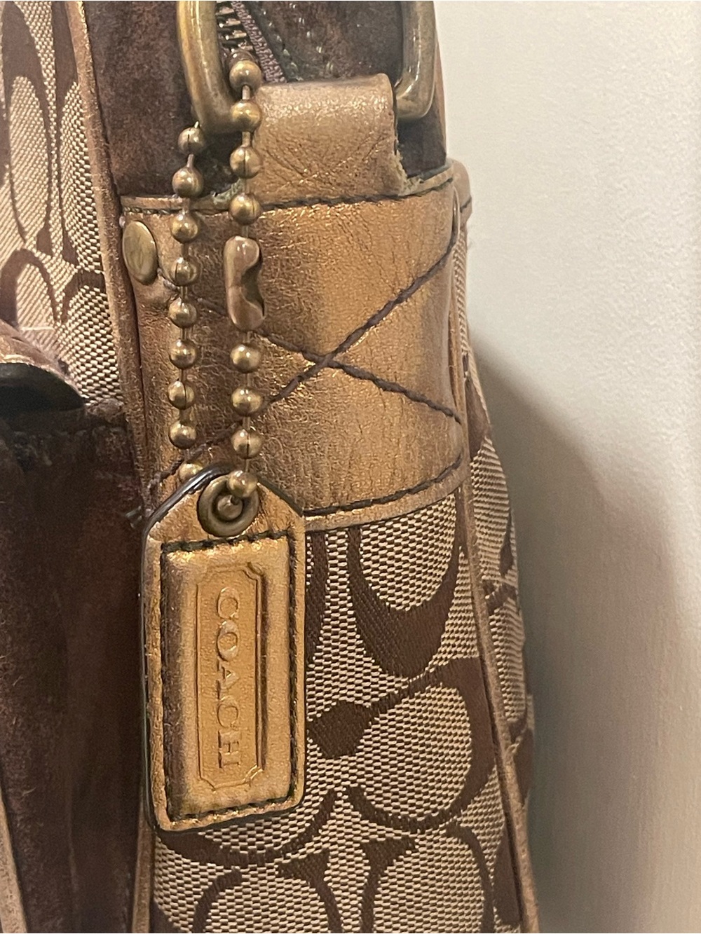 Coach Brown Signature Canvas & Metallic Leather Crossbody Bag - Picture 5 of 13